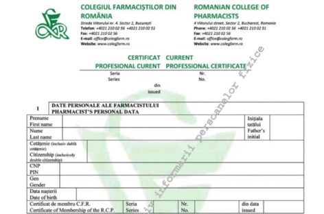 Colegiul Farmaciştilor a schimbat modelul de certificat profesional curent