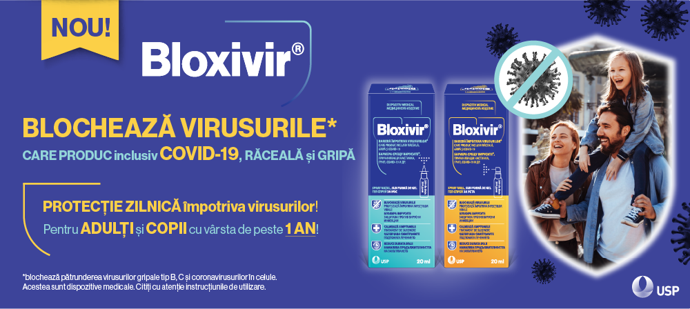 [P] USP a lansat o inovaţie pe piaţa farmaceutică din România: Bloxivir®, măsură suplimentară de protecţie împotriva virusurilor* care produc COVID-19, răceală şi gripă