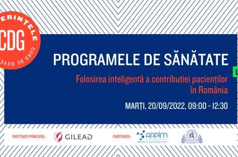 Conferinţa "Programele de Sănătate ale României: folosirea inteligentă a contribuţiei pacienţilor", marţi, 20 septembrie, de la ora 9.00